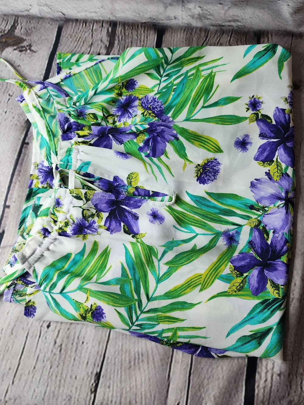 New York & Company White Halter Camisole with Purple Floral Print - Picture 6 of 7
